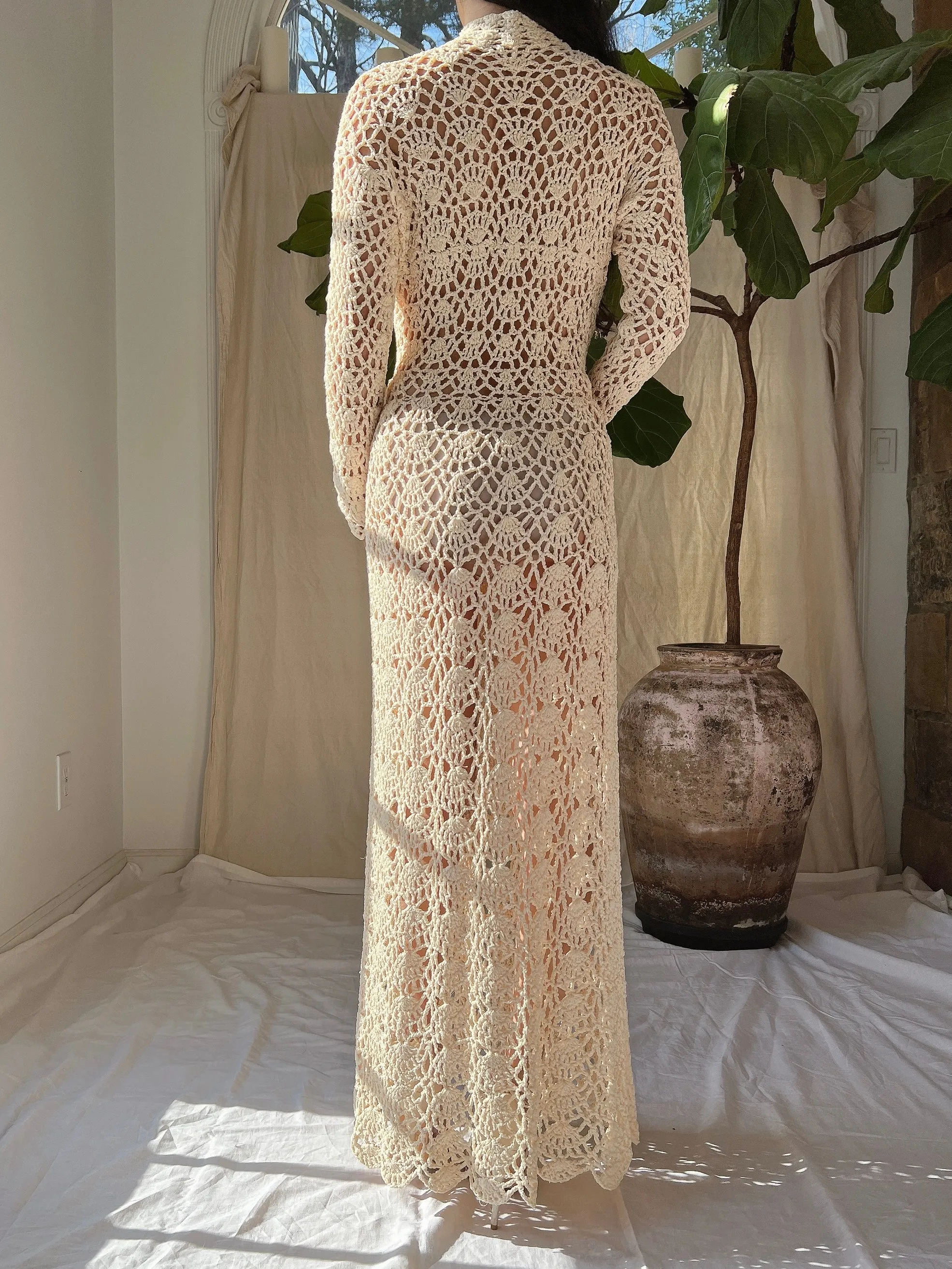 1970s Long Sleeves Crochet Dress - S-M