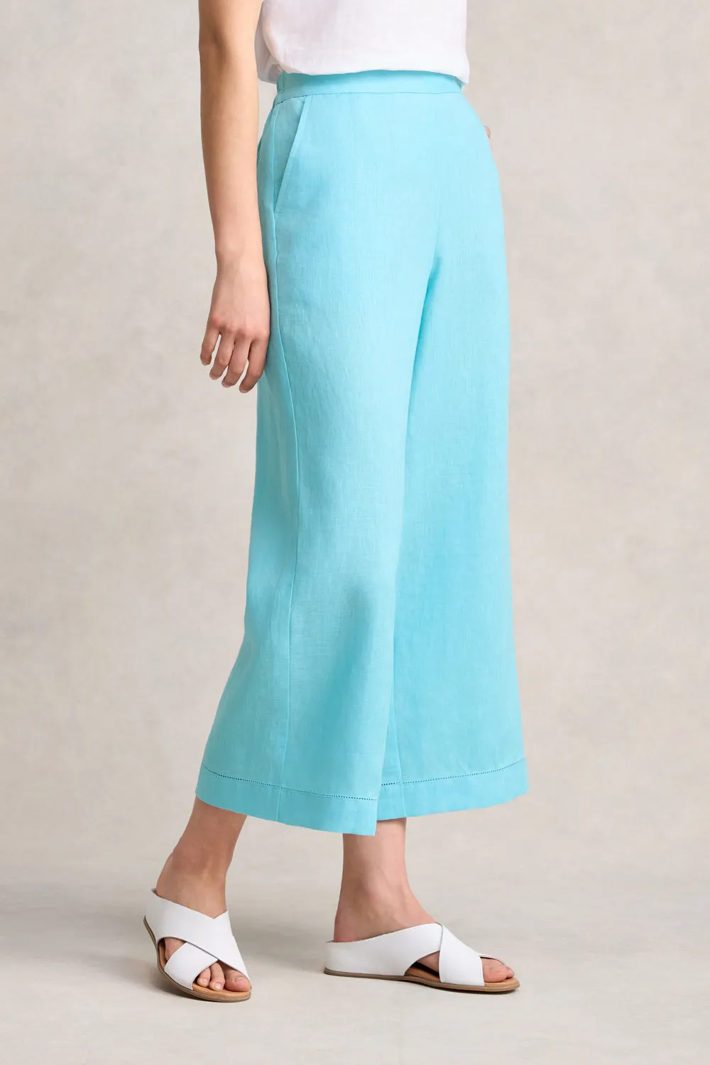 7/8th Wide Leg Linen Pant - Blue Lake