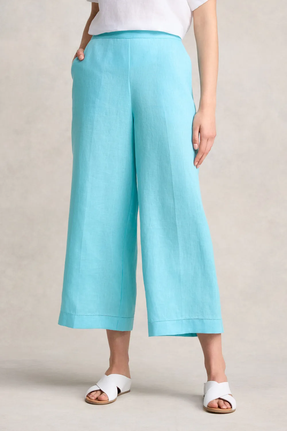 7/8th Wide Leg Linen Pant - Blue Lake