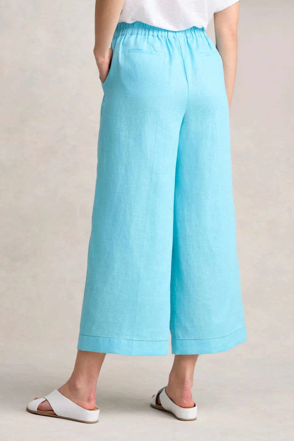 7/8th Wide Leg Linen Pant - Blue Lake