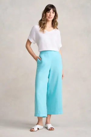 7/8th Wide Leg Linen Pant - Blue Lake