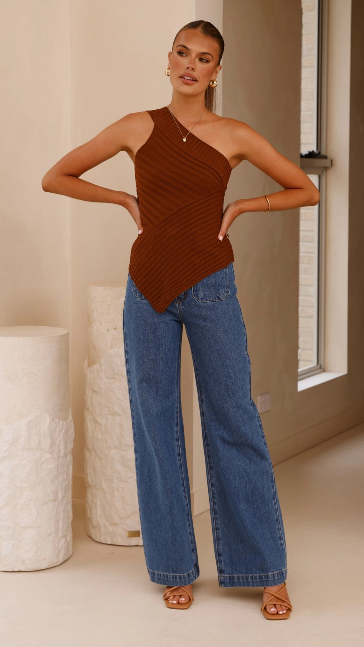 Alyssia One Shoulder Top - Chocolate