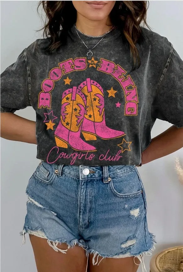 Amused by Blue Boots Cowgirls - Mineral Wash Oversize T-Shirt MB1494 MT