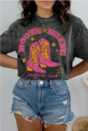 Amused by Blue Boots Cowgirls - Mineral Wash Oversize T-Shirt MB1494 MT