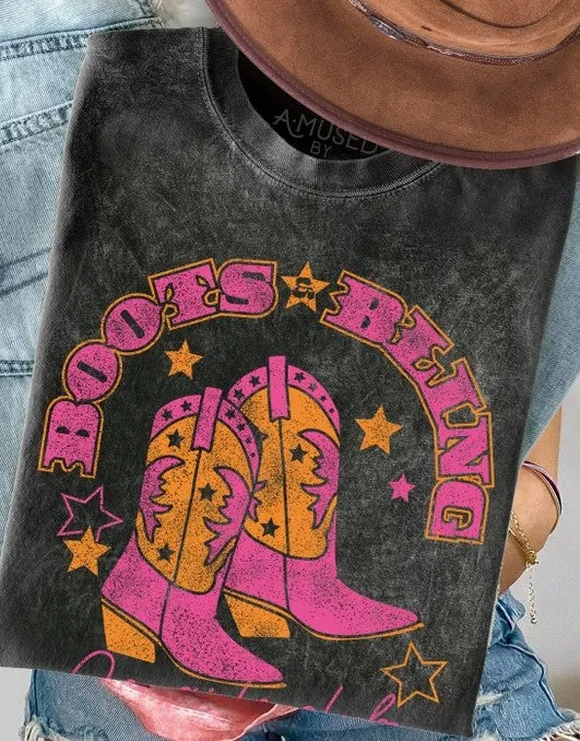 Amused by Blue Boots Cowgirls - Mineral Wash Oversize T-Shirt MB1494 MT