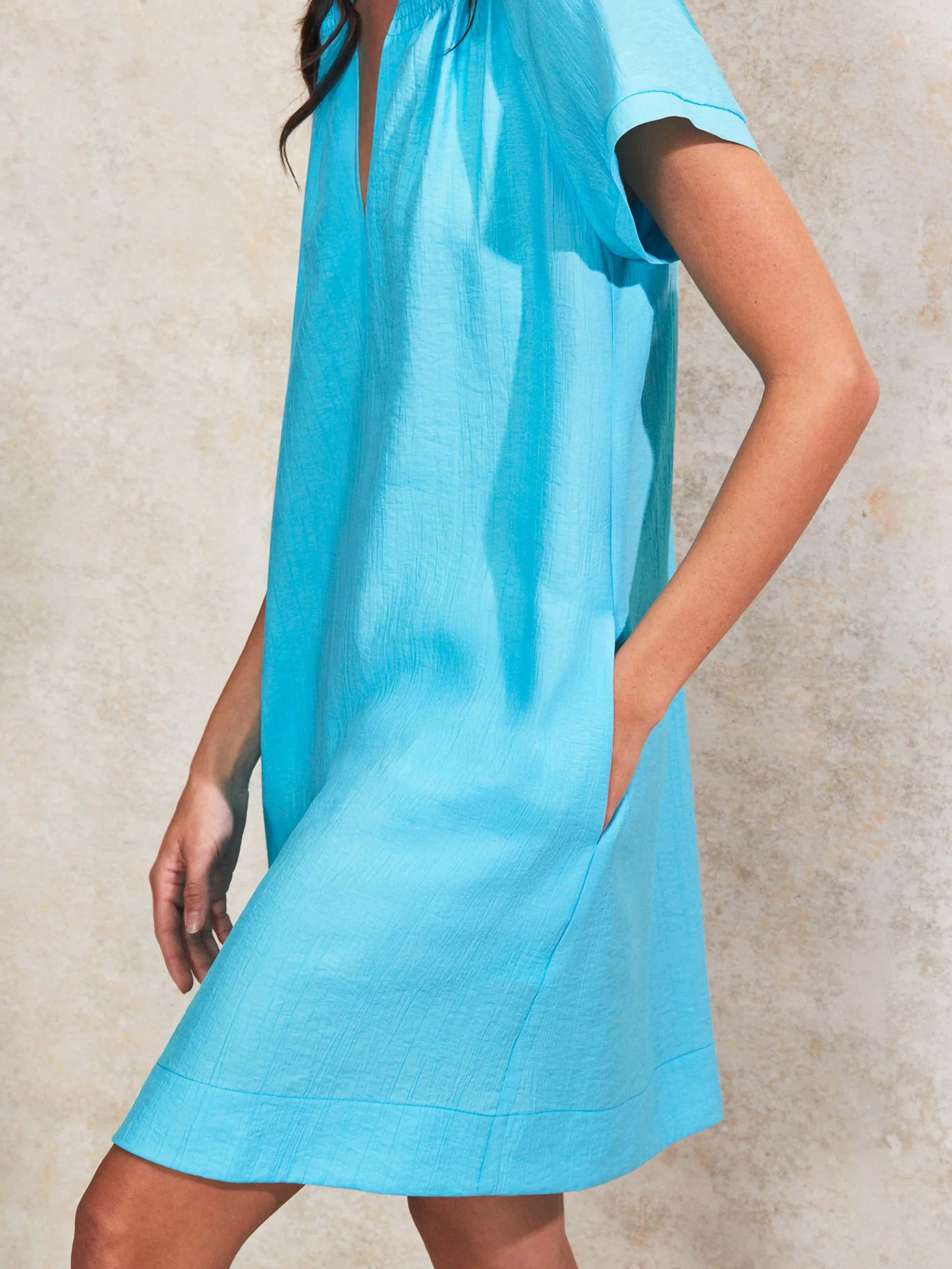 Aqua Gathered-Detail Short Dress