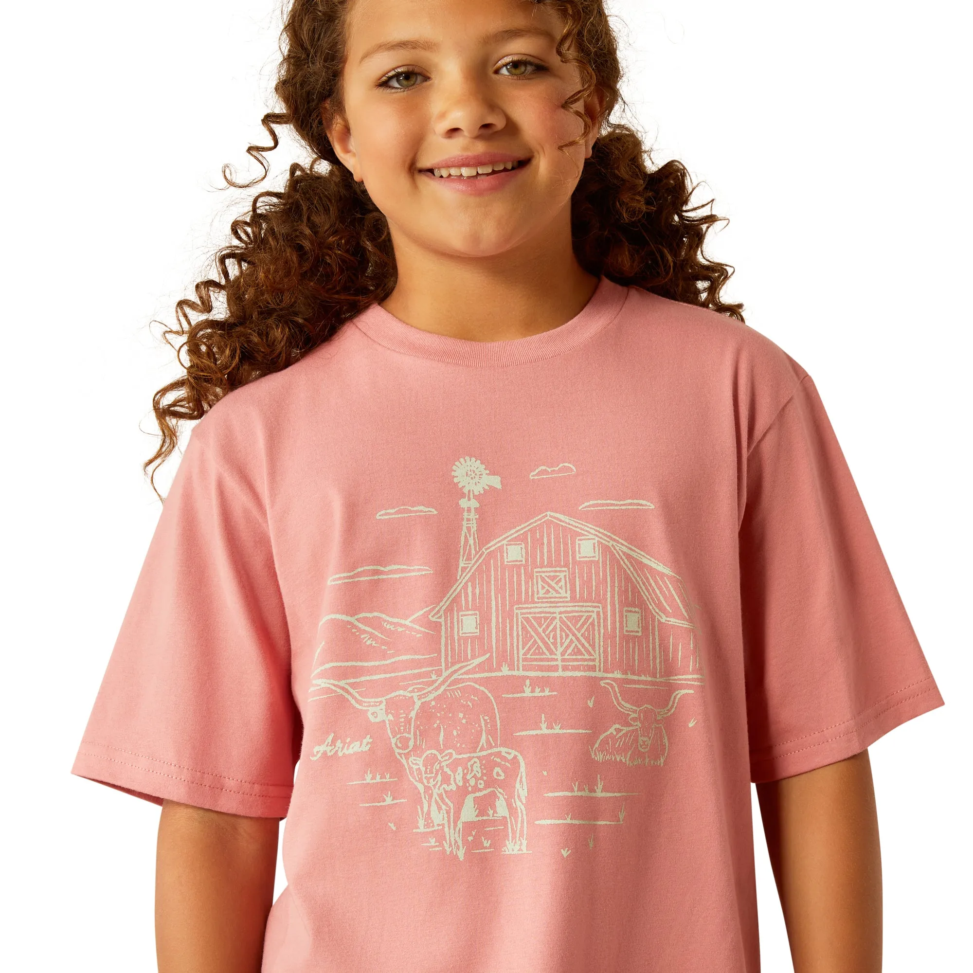 Ariat Girls T-Shirt Farm Scene in Dusty Rose 10055162