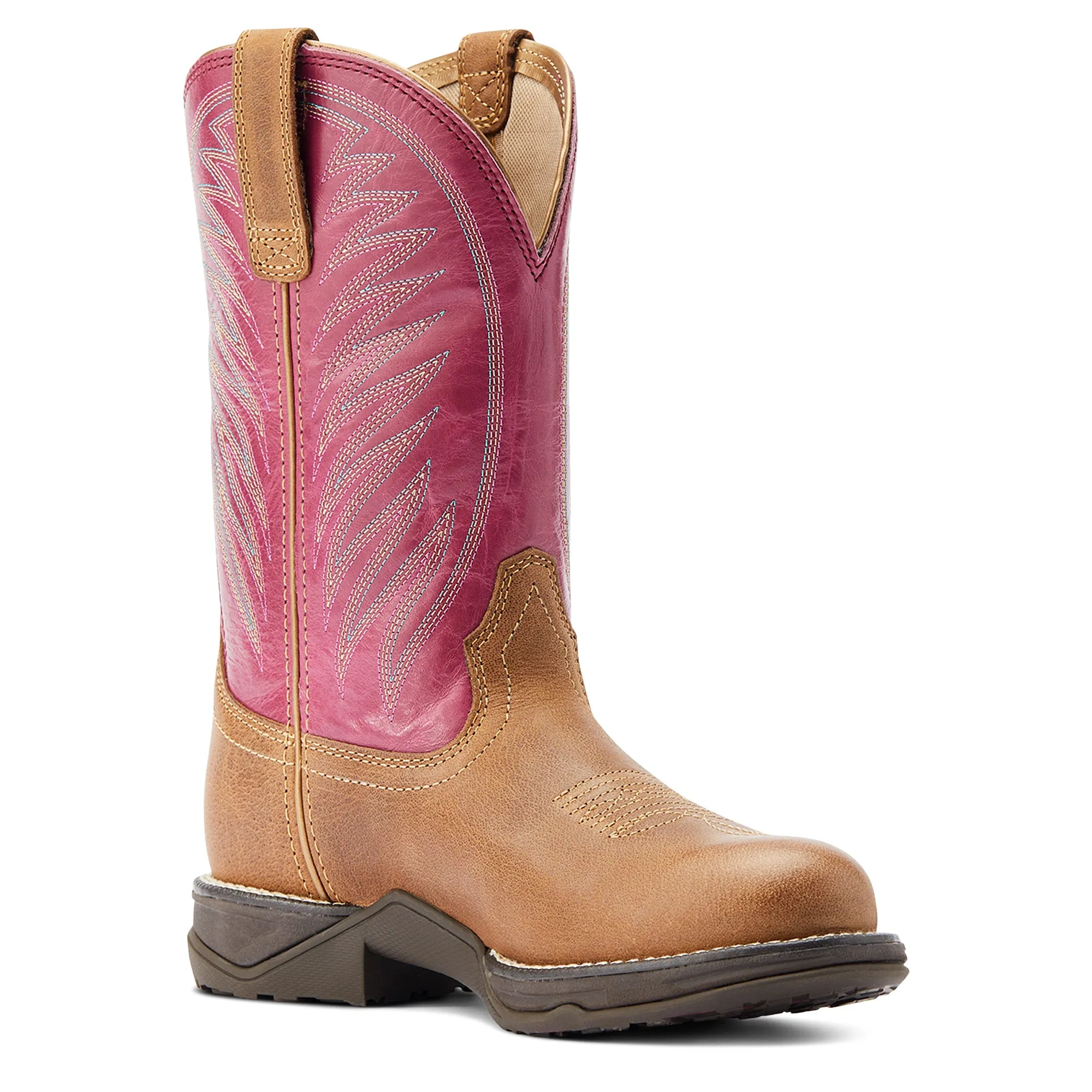 Ariat Ladies  10044418 Anthem Round Toe II Western Boots in Distressed Natural/Rosebud