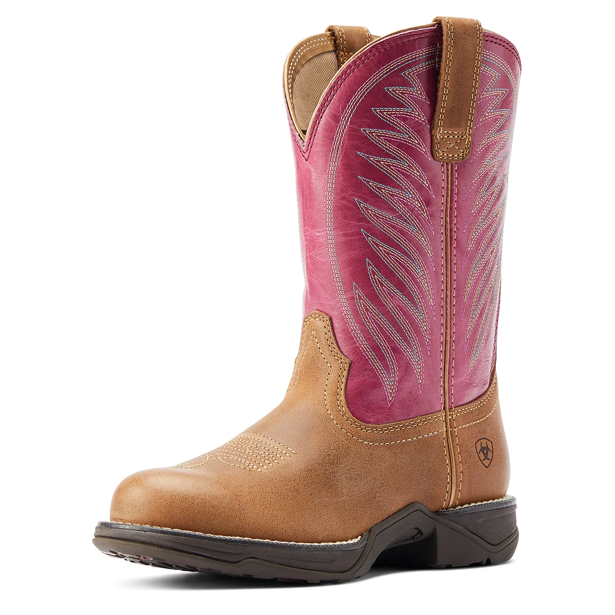 Ariat Ladies  10044418 Anthem Round Toe II Western Boots in Distressed Natural/Rosebud