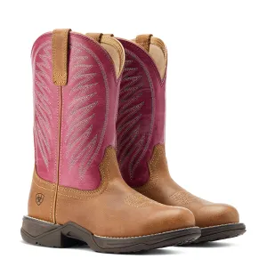 Ariat Ladies  10044418 Anthem Round Toe II Western Boots in Distressed Natural/Rosebud