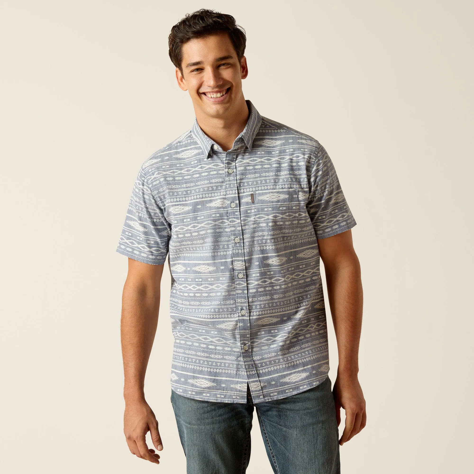 Ariat Mens 10051540 Mack Stretch Modern Fit Shirt in Chambray Blue