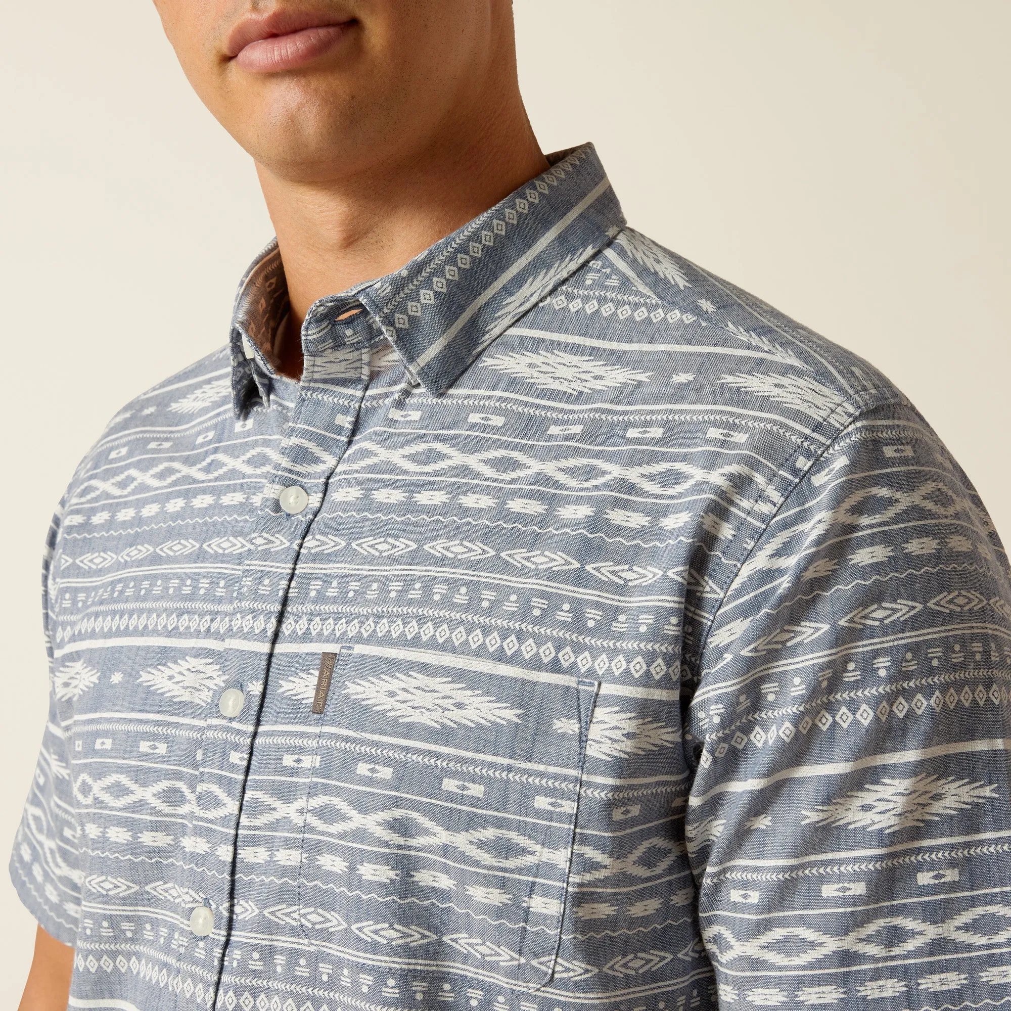 Ariat Mens 10051540 Mack Stretch Modern Fit Shirt in Chambray Blue