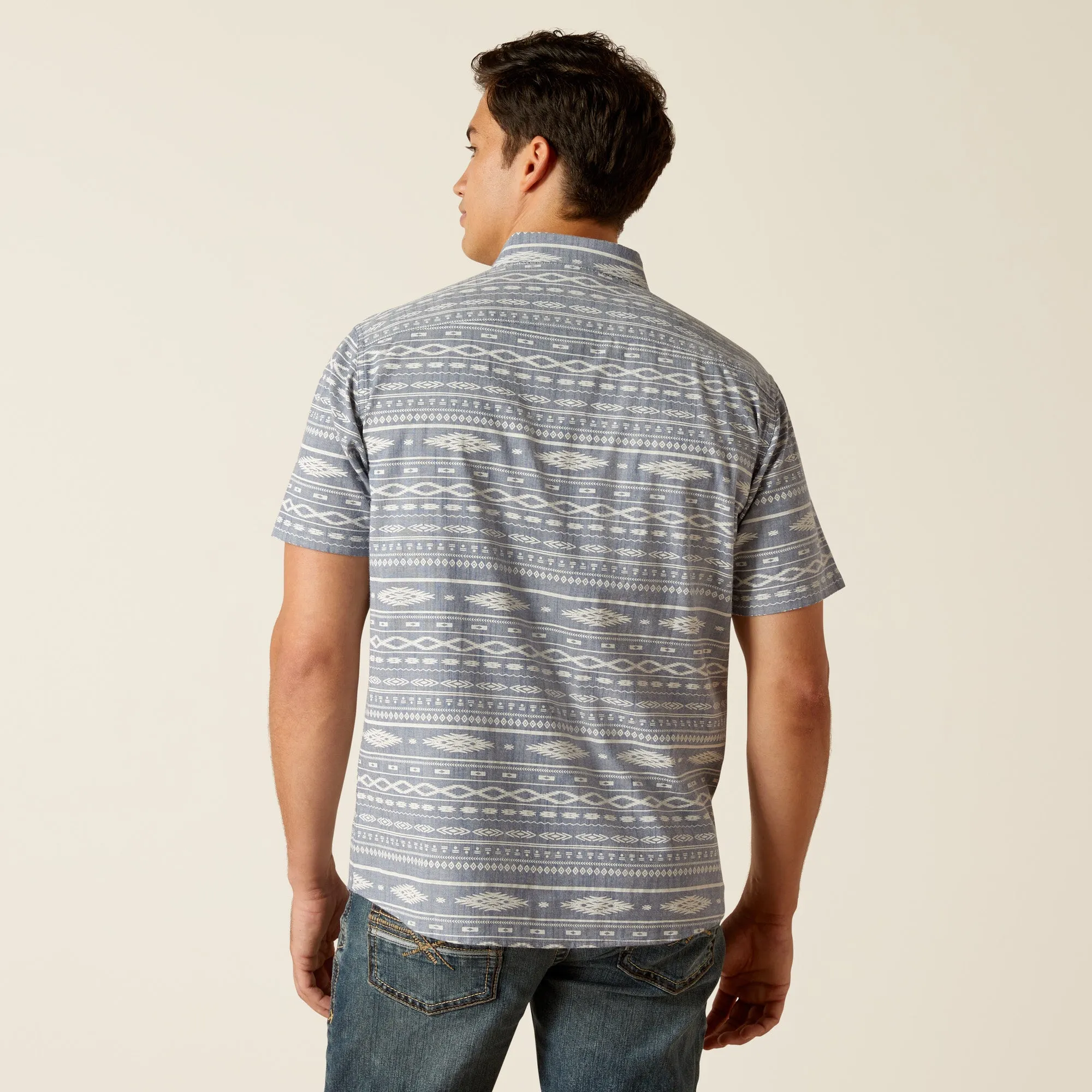 Ariat Mens 10051540 Mack Stretch Modern Fit Shirt in Chambray Blue