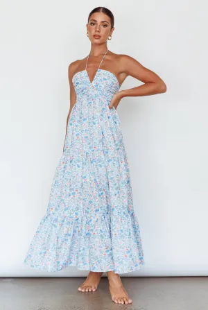 Asiah Halterneck Maxi Dress Flowers Blue