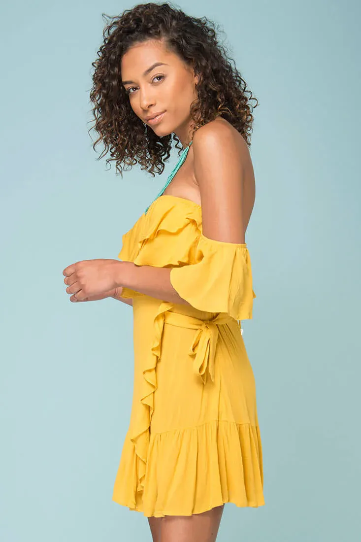 Audrina Ruffled Dress Yellow Mustard