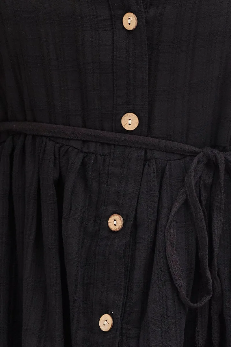 Black Balloon Sleeve Shirts Dress