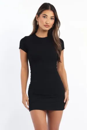 Black Mini Dress Short Sleeve Crew Neck
