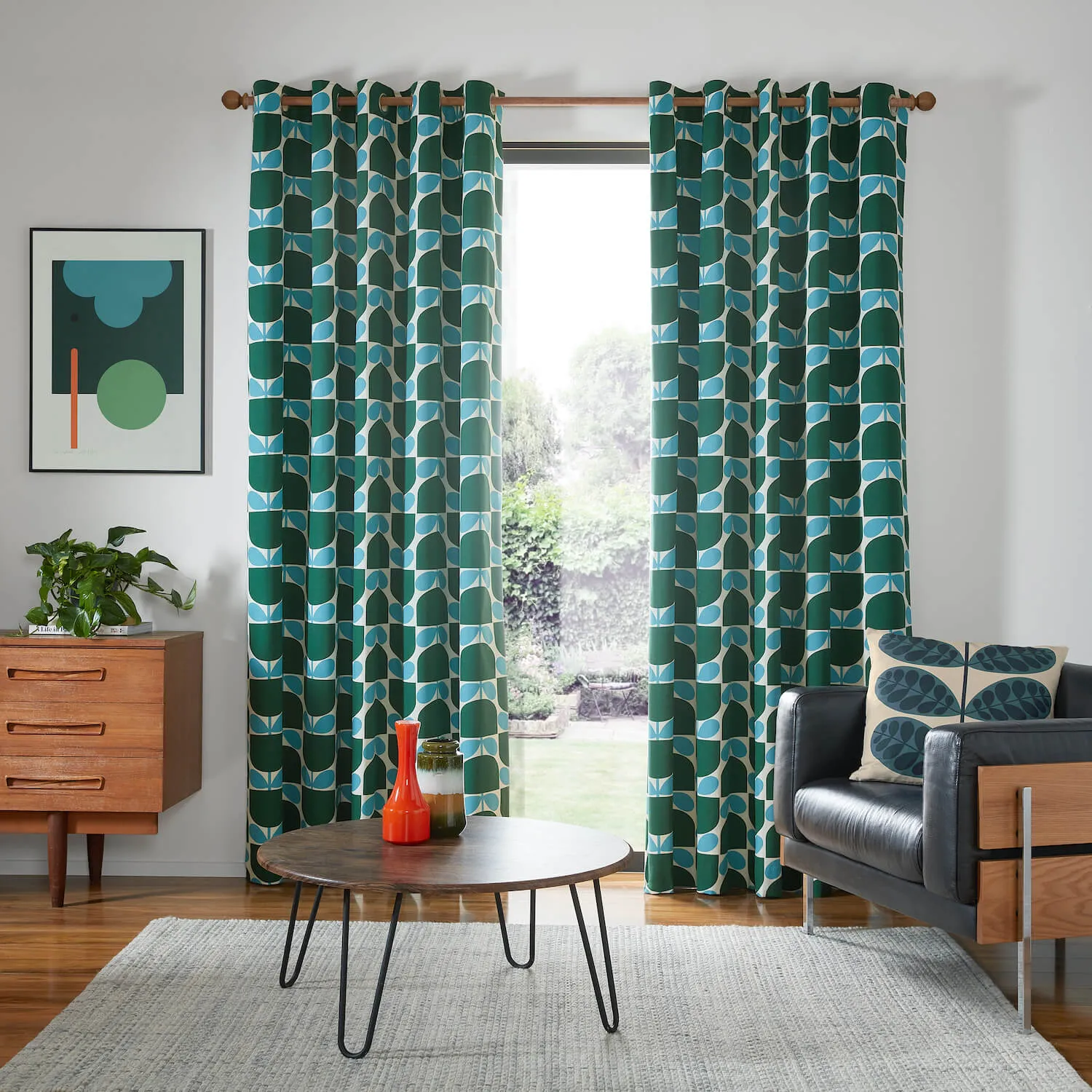 Block Stem Lined Eyelet Curtains Jade