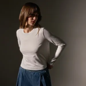 Brushed Elevated Jersey Long Sleeve Tee - White
