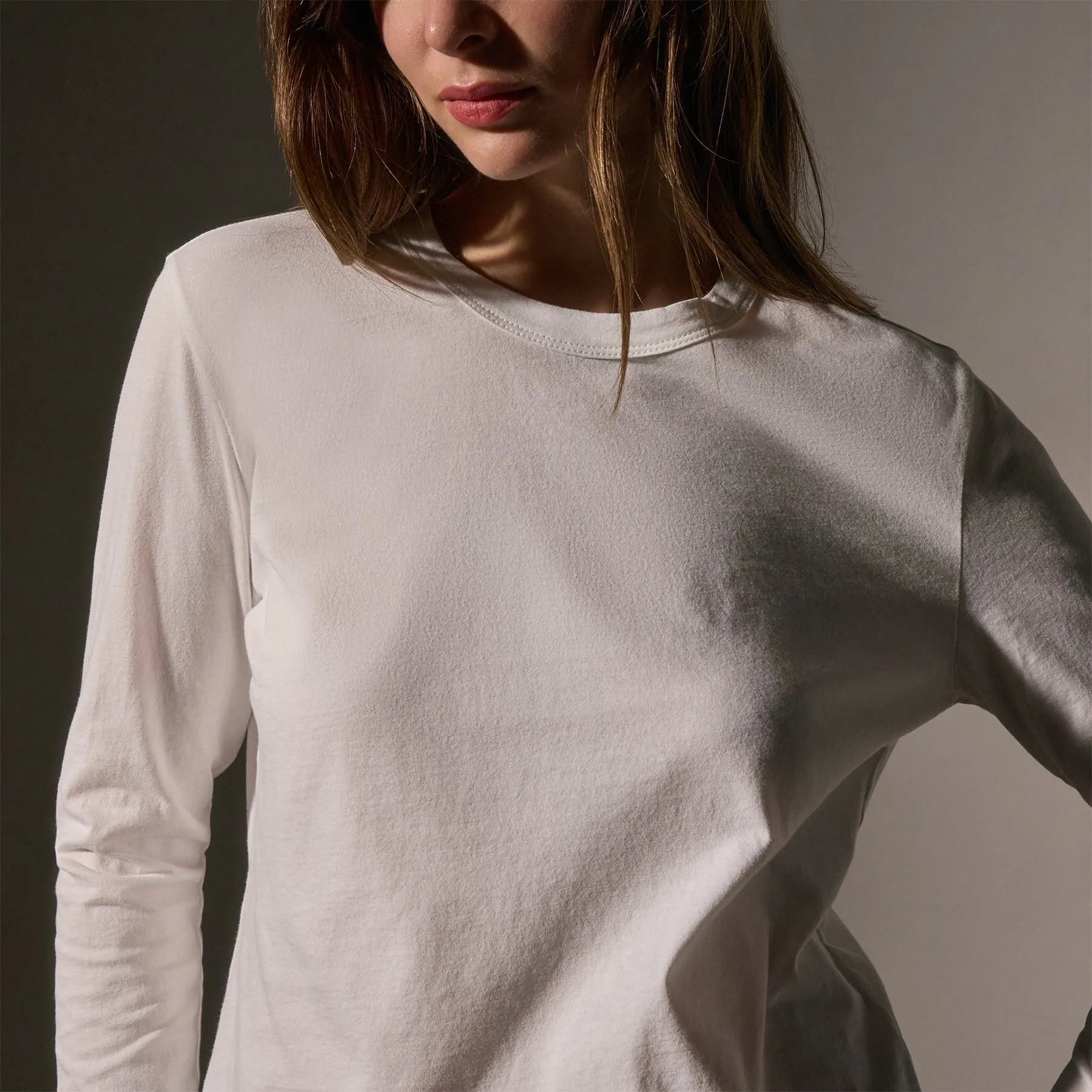 Brushed Elevated Jersey Long Sleeve Tee - White