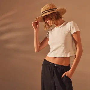 Brushed Jersey Cropped Tee - White