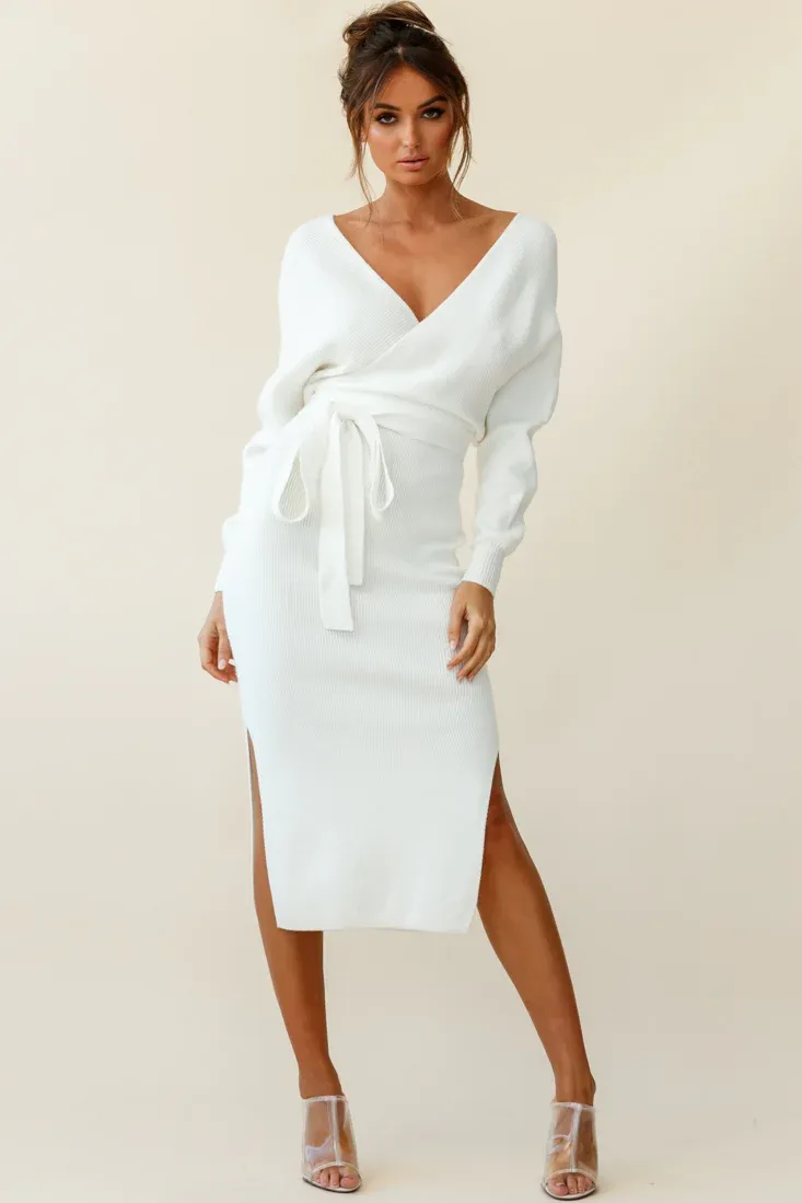 Cameo Batwing Knit Midi Dress Ivory