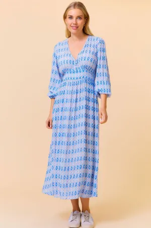 Camila Dress | Aztec Light Blue/Red