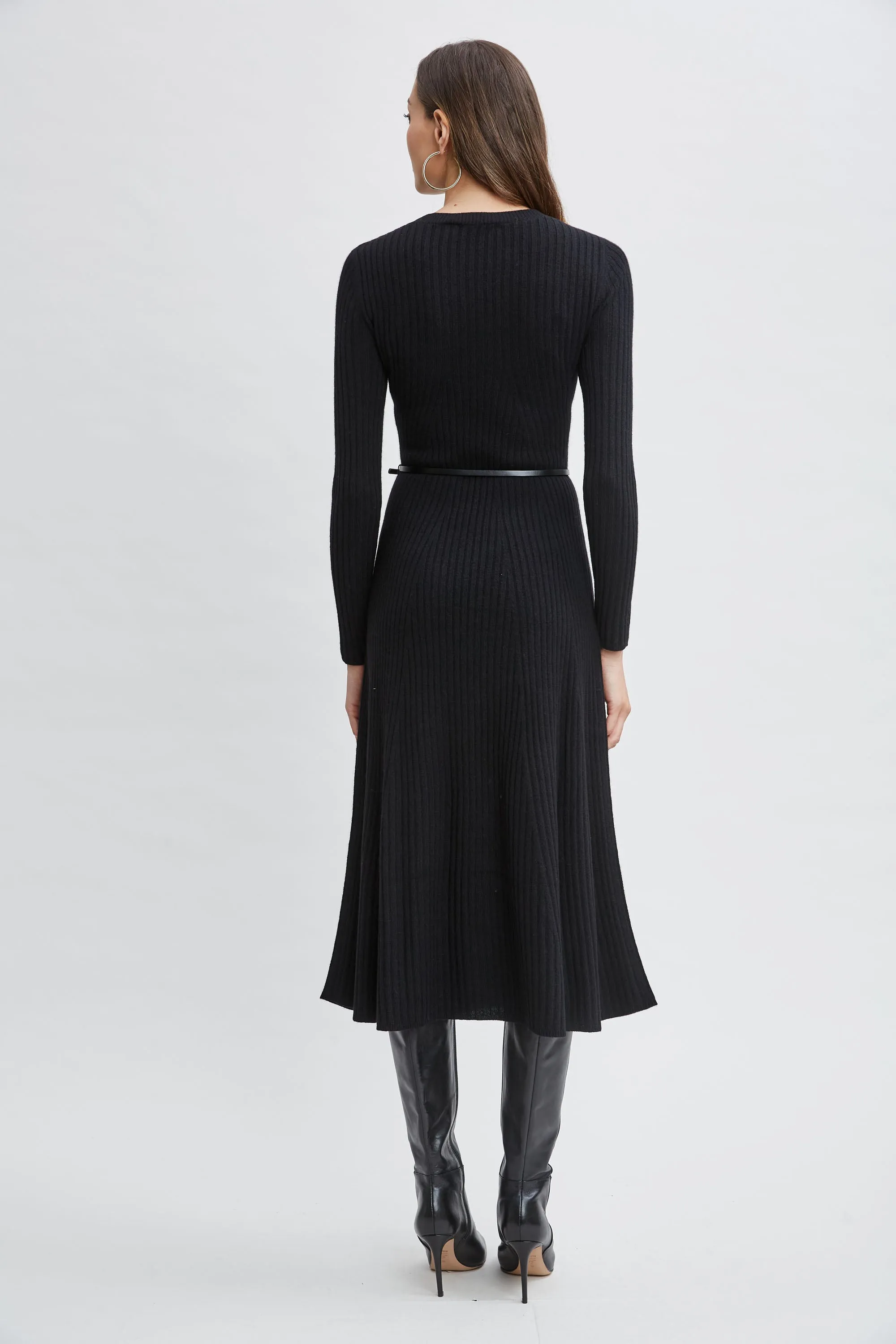 Cashmere Long Sleeve Belted Dress