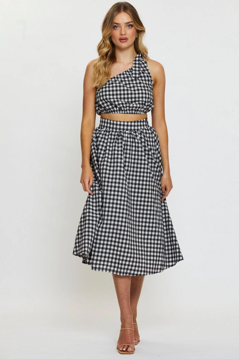 Check Crop Top One Shoulder Linen