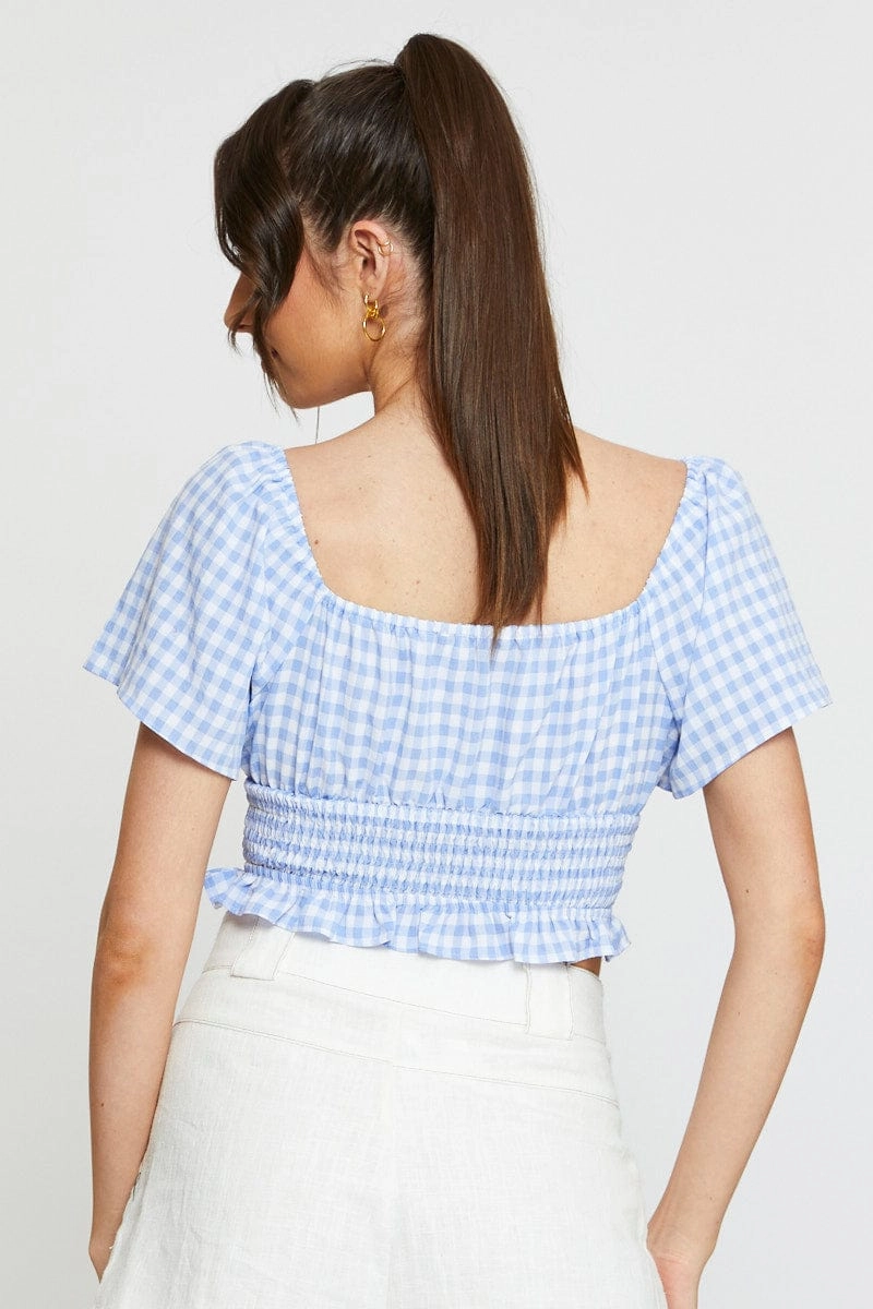 Check Crop Top Off Shoulder