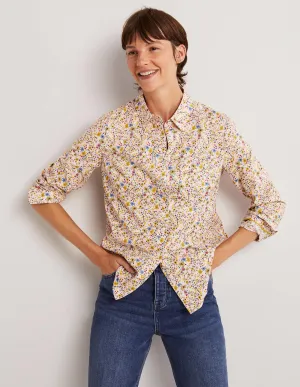 Classic Cotton Shirt-Ivory. Abstract Ditsy