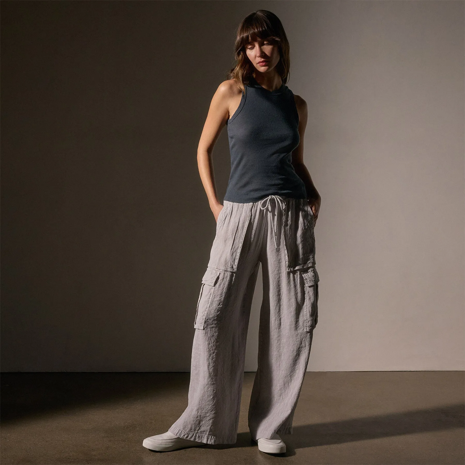 Cotton Cashmere Rib Shell Top - Asphalt
