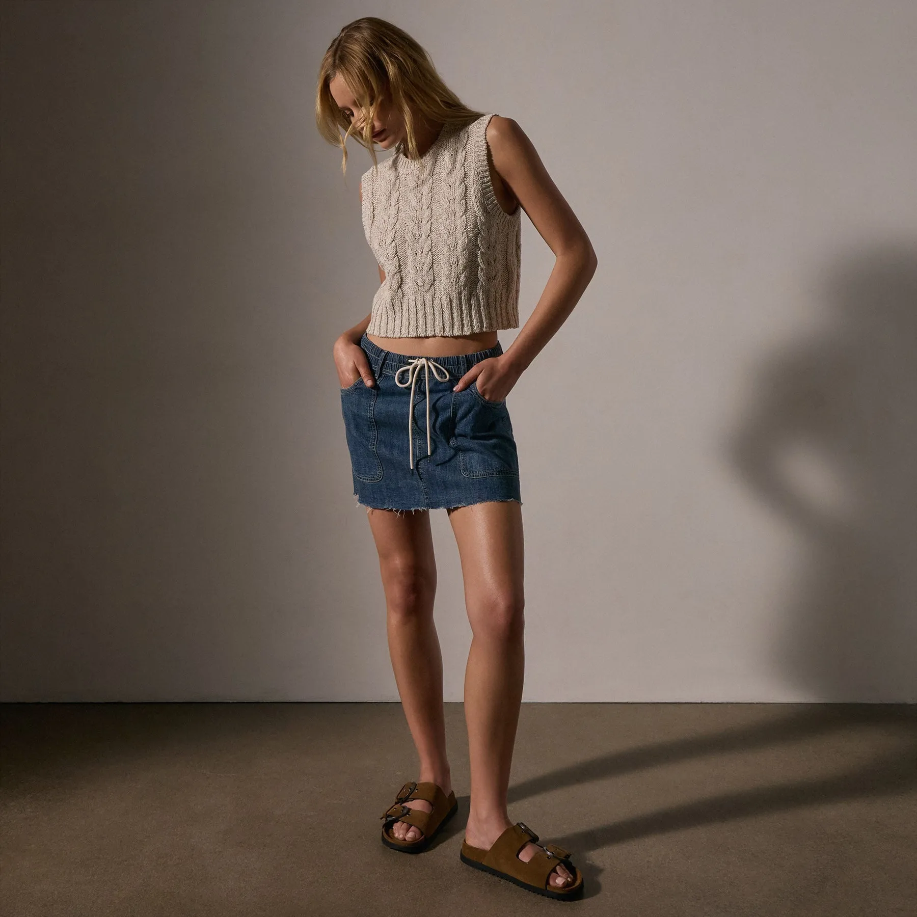 Cotton Linen Cable Knit Vest - Natural