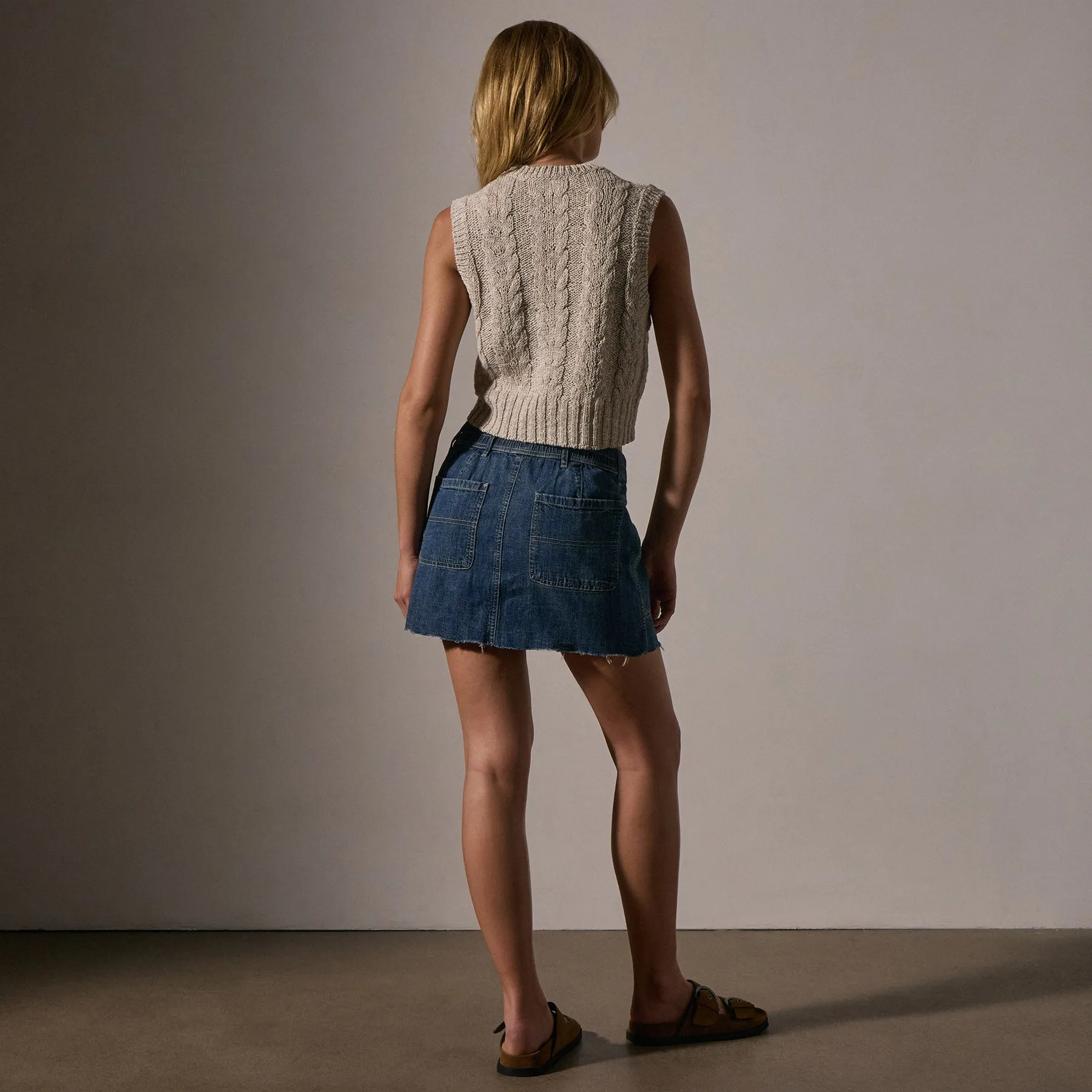 Cotton Linen Cable Knit Vest - Natural
