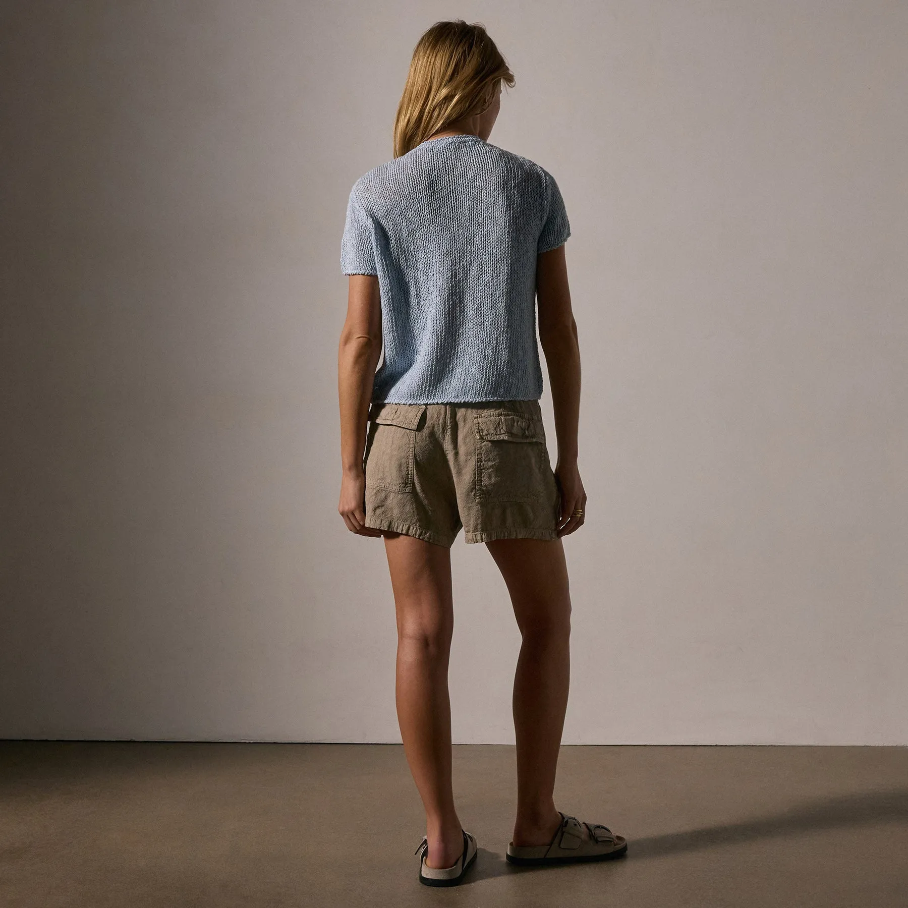 Cotton Linen Knit Crew Neck - Bleached Blue