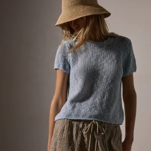Cotton Linen Knit Crew Neck - Bleached Blue