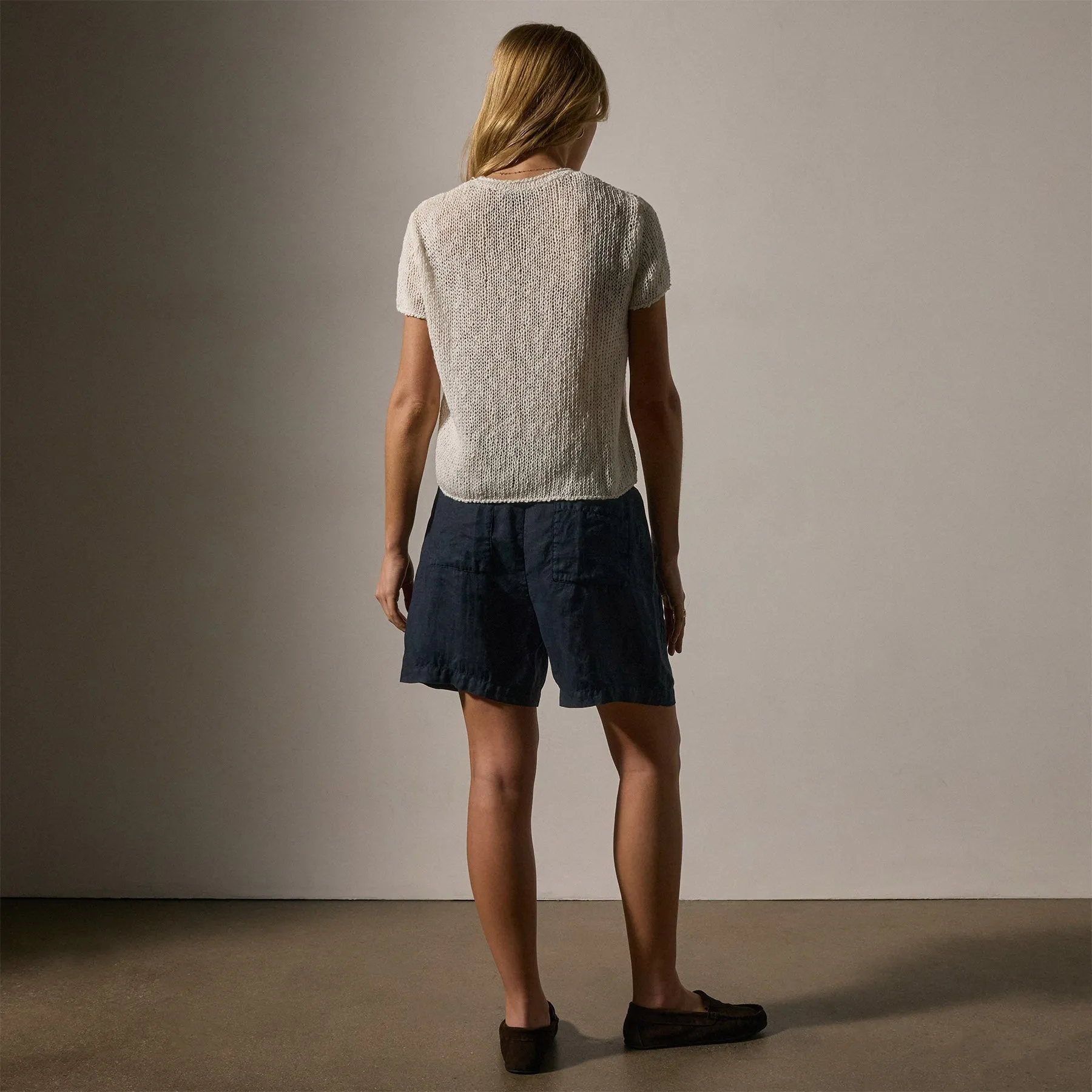 Cotton Linen Knit Crew Neck - White