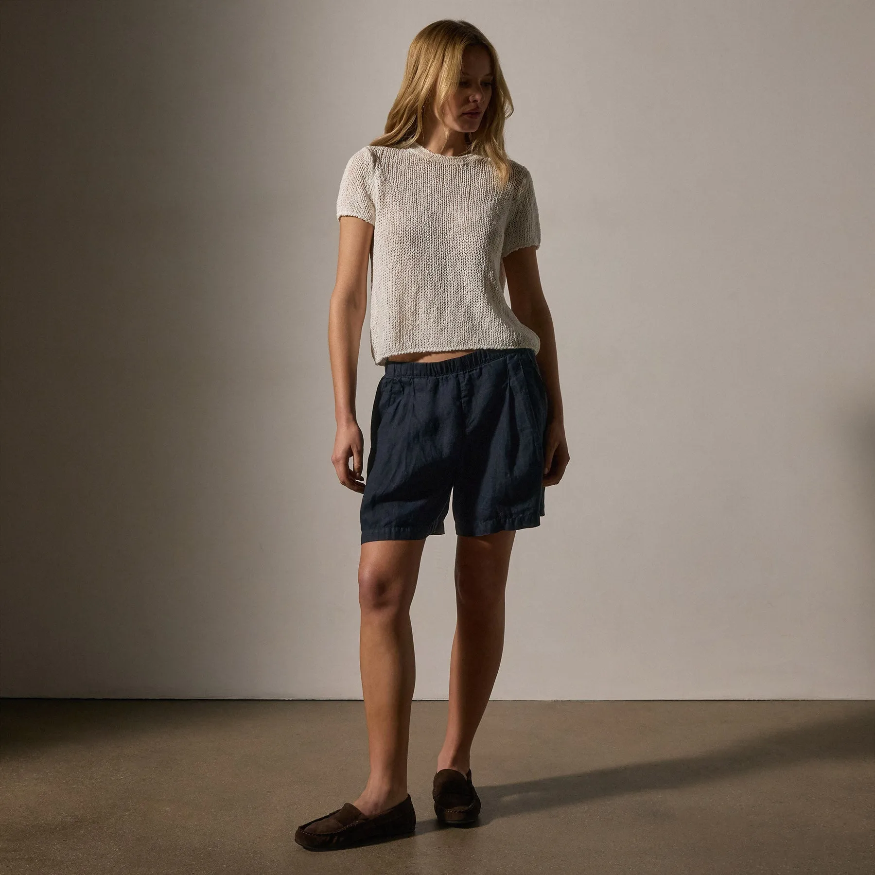 Cotton Linen Knit Crew Neck - White