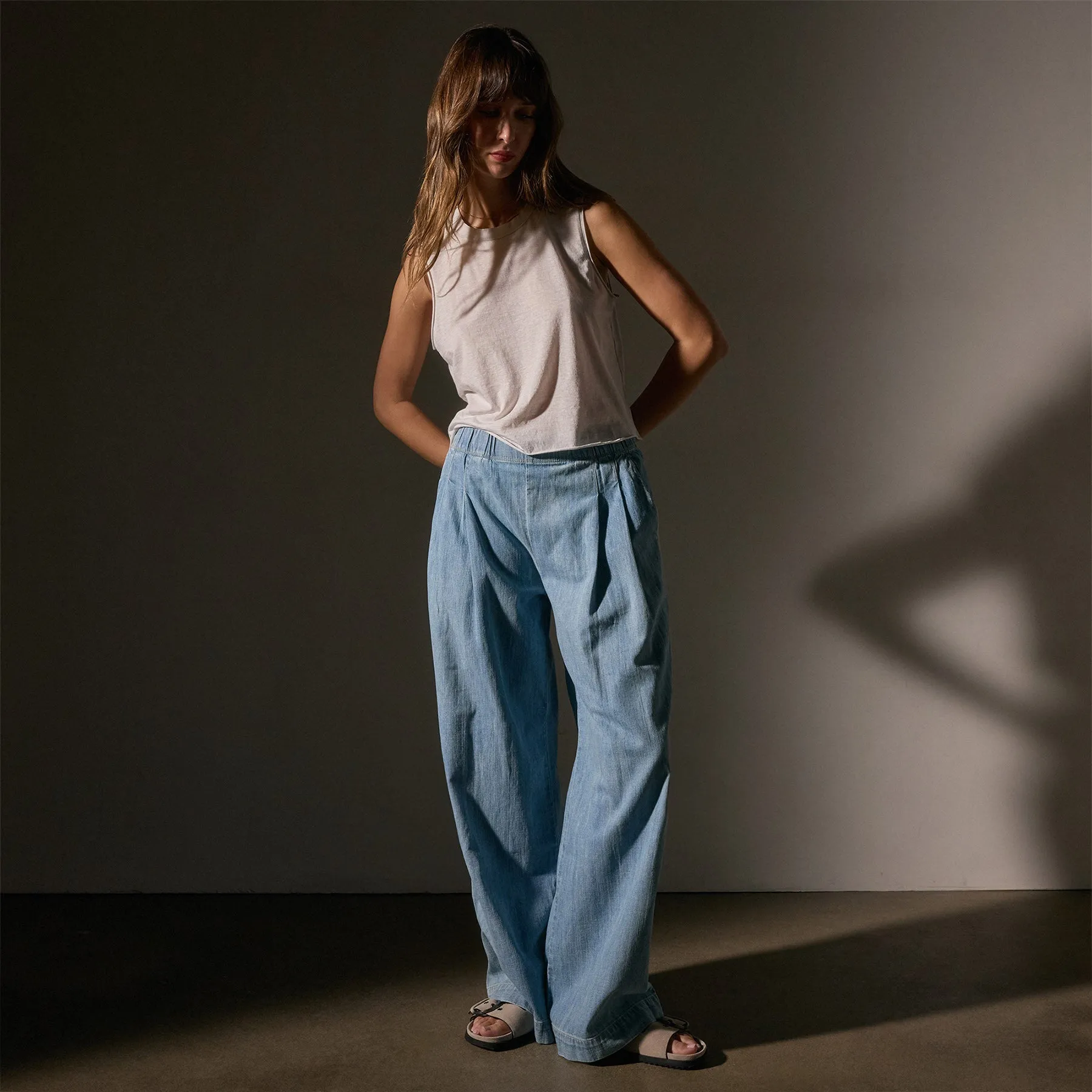 Cotton Linen Silk Shell Top - Light Mist