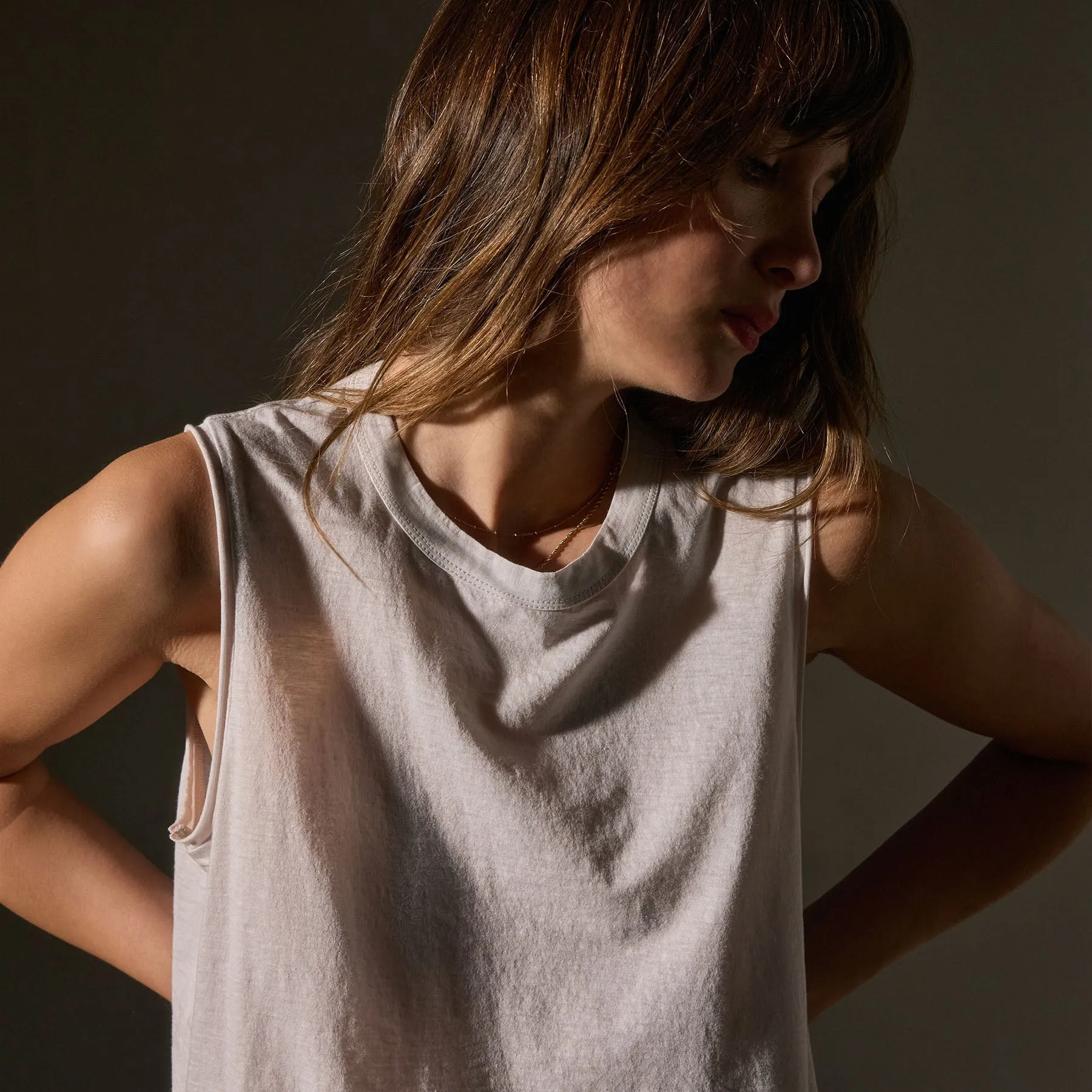 Cotton Linen Silk Shell Top - Light Mist