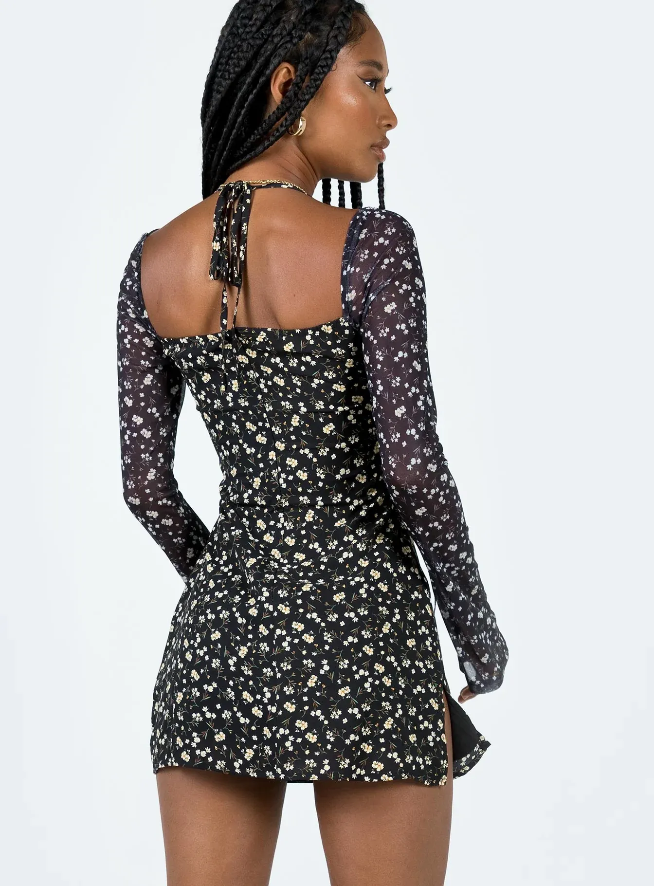 Dyer Sheer Sleeve Mini Dress Black Floral