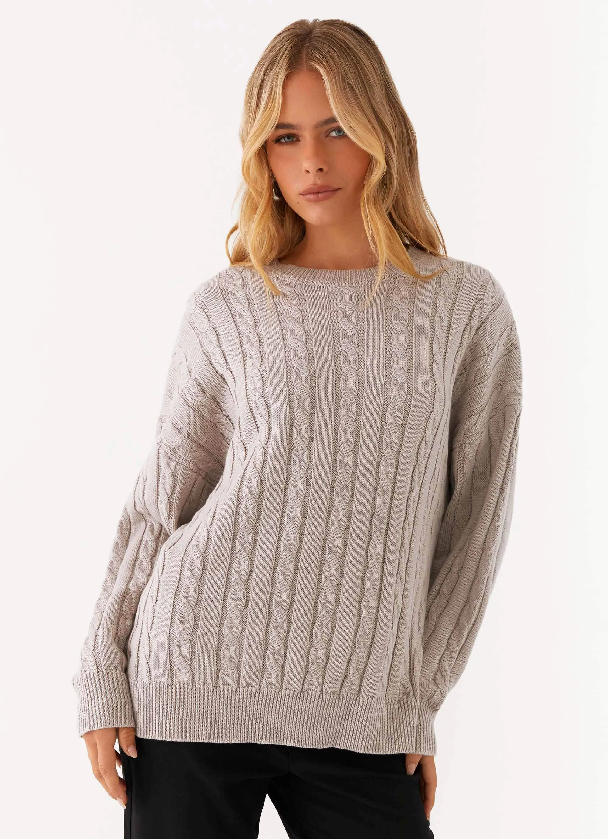 Elani Cable Knit Oversized Sweater - Chalk