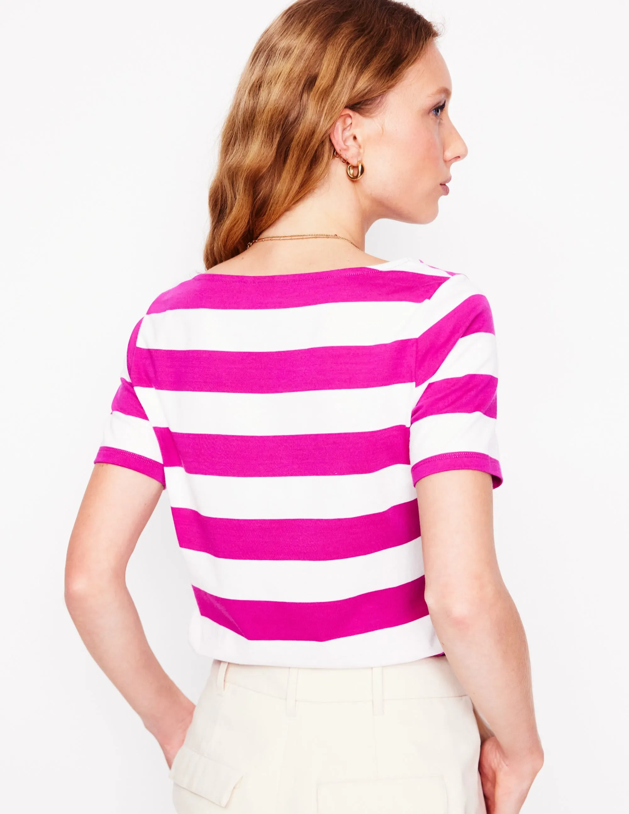 Ella Short Sleeve Breton-Ivory. Festival Fuchsia