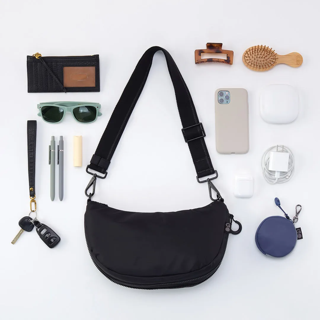 EVERY WEAR Quilted Crossbody in CaRefiber recycled nylon - Jet with Ocean Quilt