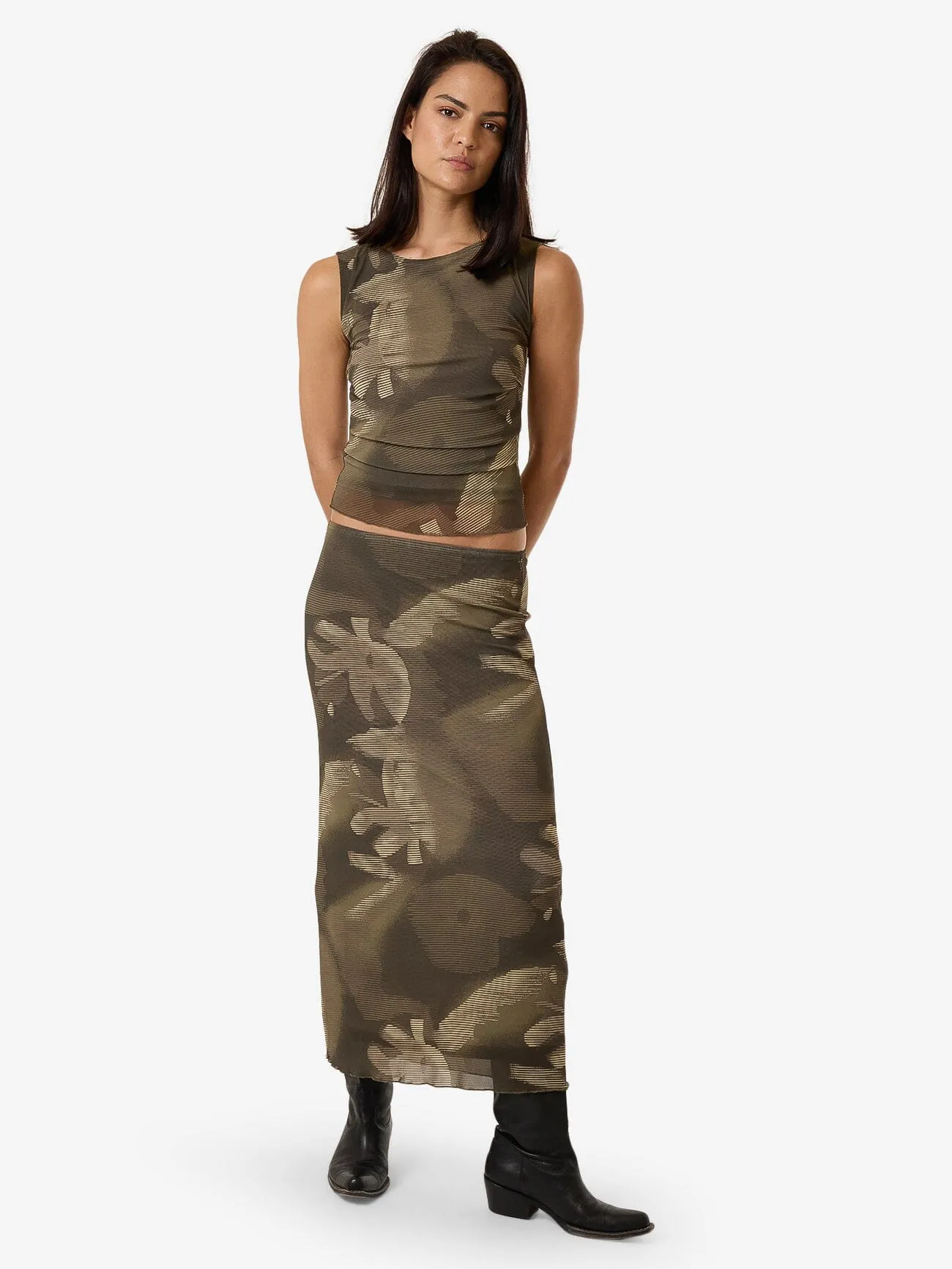 Flora Haze Mesh Skirt - Brindle