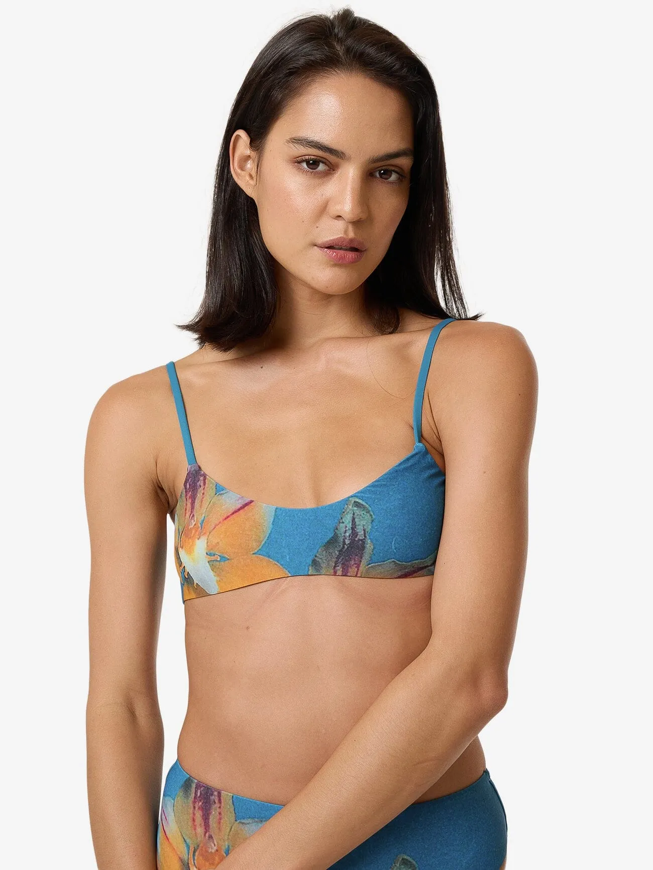 Flower Society Crop Bikini Top - Stella Blue