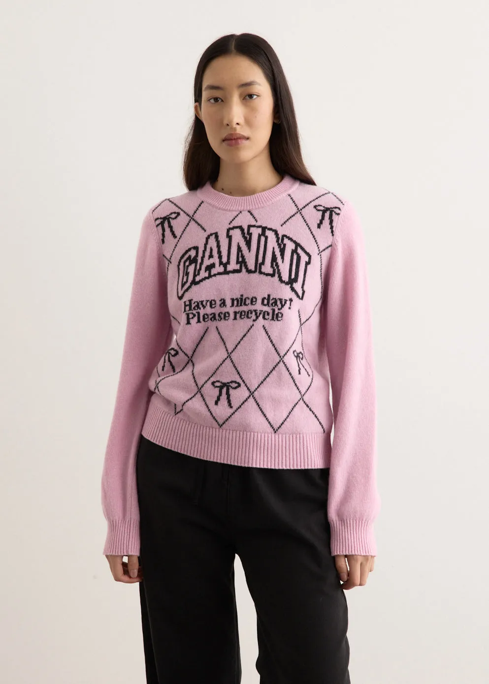 Graphic Wool Mix Bow Crewneck