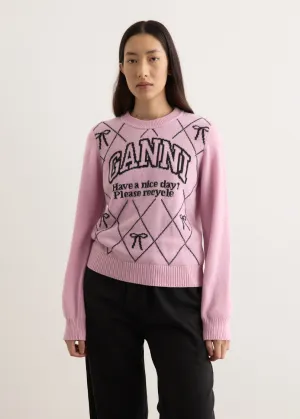 Graphic Wool Mix Bow Crewneck