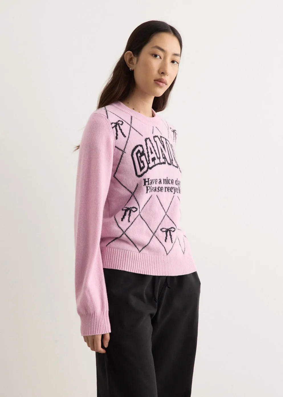 Graphic Wool Mix Bow Crewneck