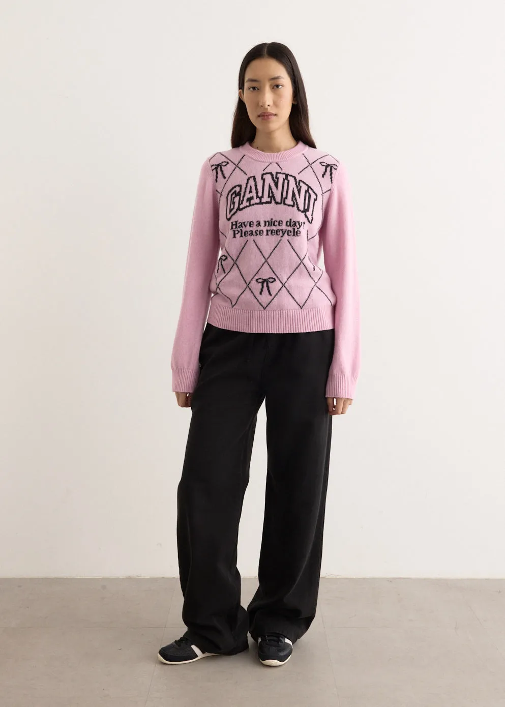 Graphic Wool Mix Bow Crewneck